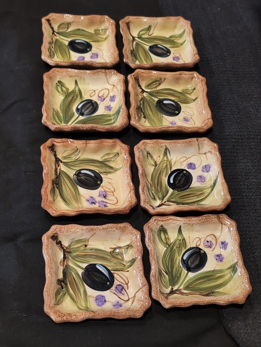 Eight (8) Tabletops Unlimited Olives Pattern Oil Dipping Plates